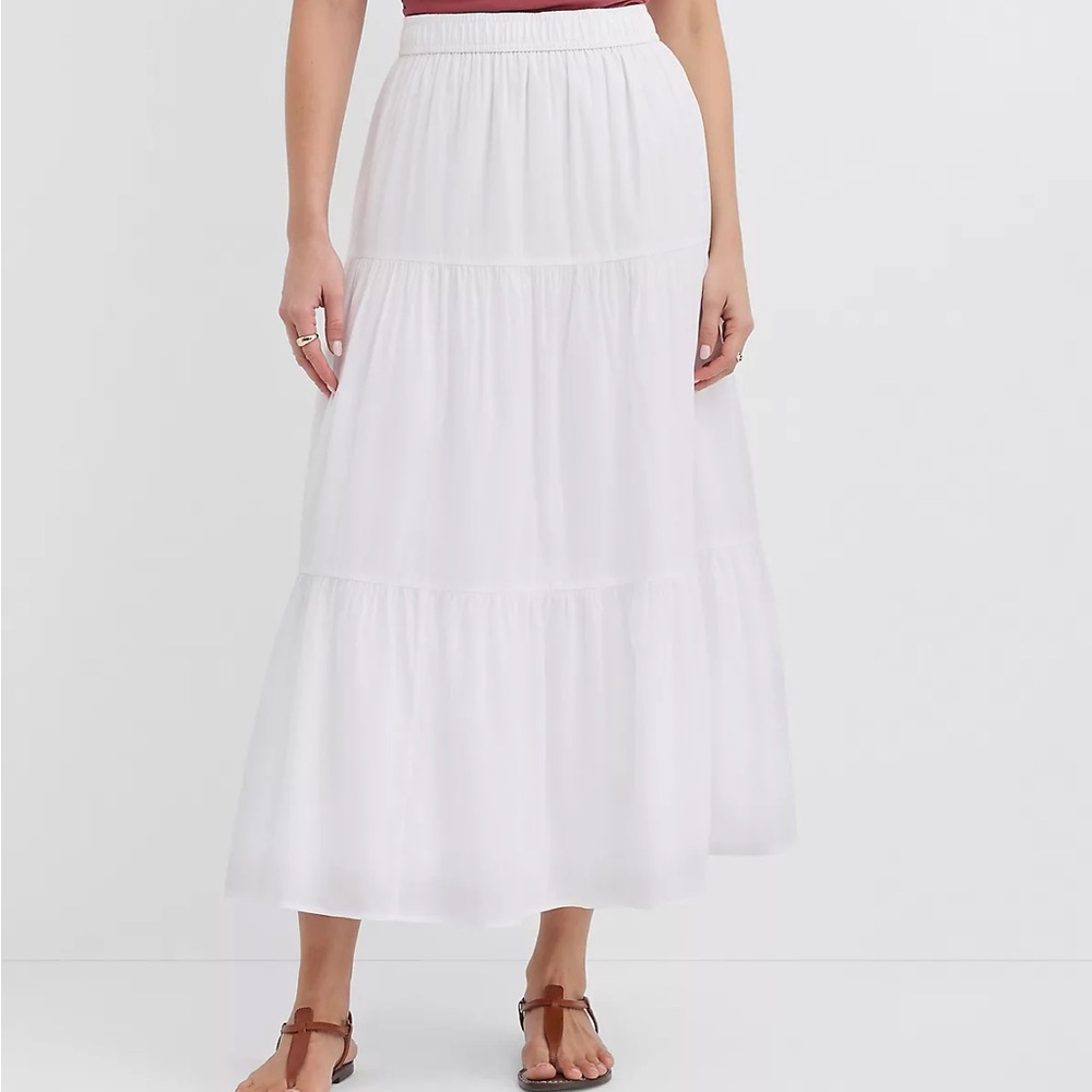 LOFT White Tiered Maxi Skirt with lining cotton size S